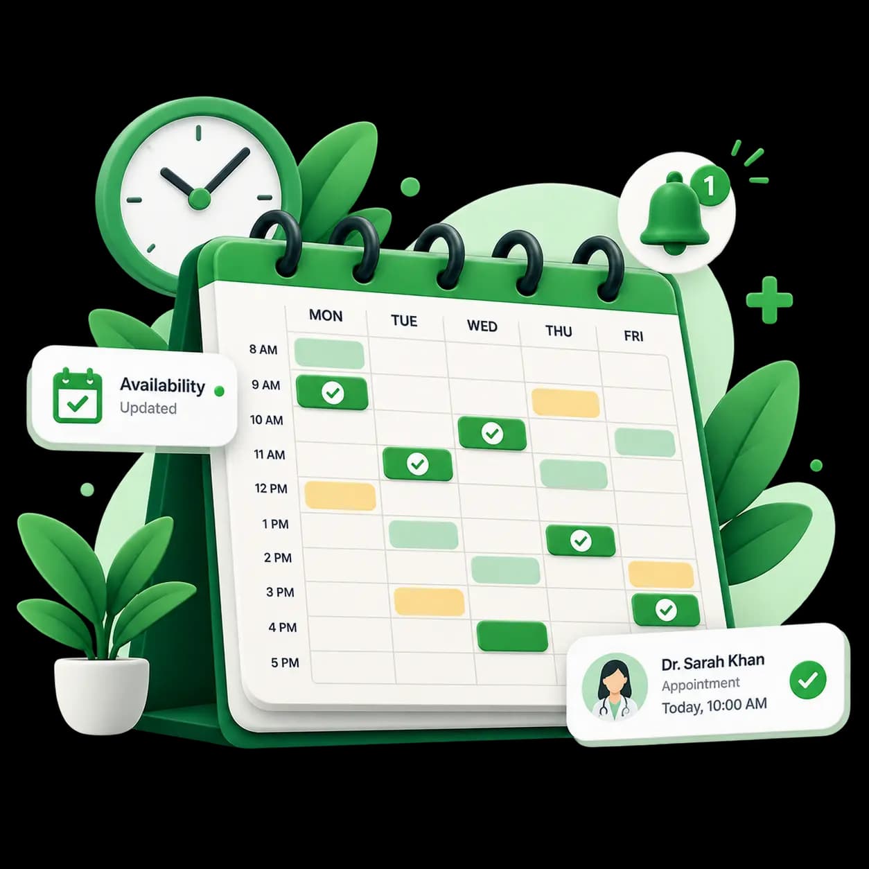Illustration of a clinic appointment calendar with reminders